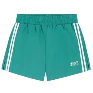 Sporty & Rich SR Runner Track Shorts Spring Green Stripe Detail NEW/NWT!!